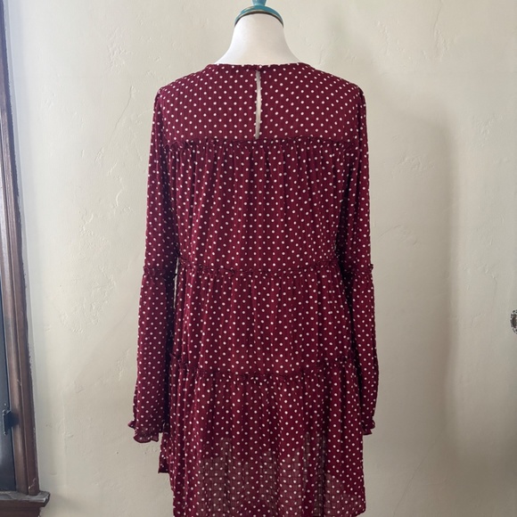 V Ery J Polka Dot Dress in Burgundy Medium - Picture 3 of 8